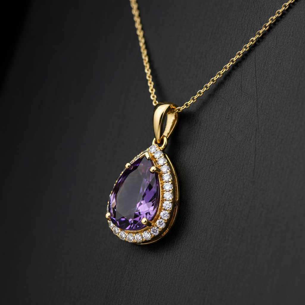 Amethyst Teardrop Pendant Necklace
