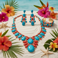 Turquoise Coral Statement Set